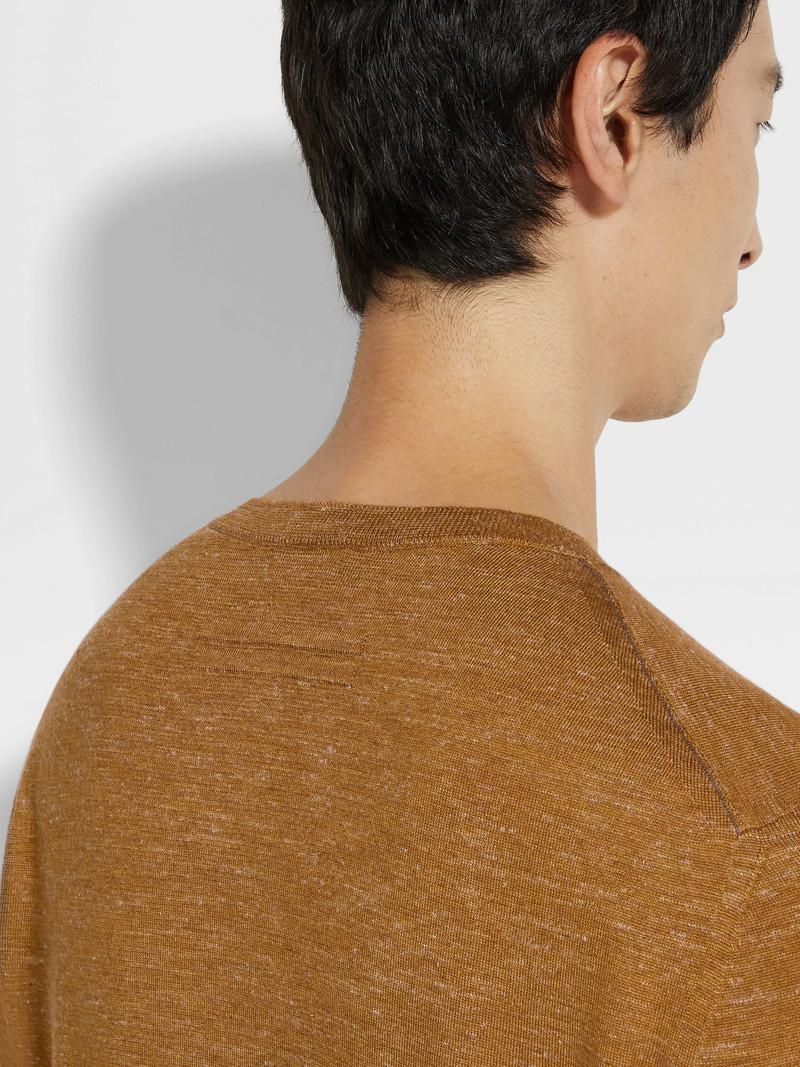 ZEGNA OCHRE MÉLANGE SILK CASHMERE AND LINEN CREWNECK outlook