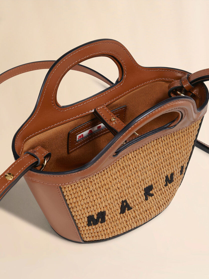 TROPICALIA MICRO BAG IN BROWN LEATHER AND RAFFIA - 4