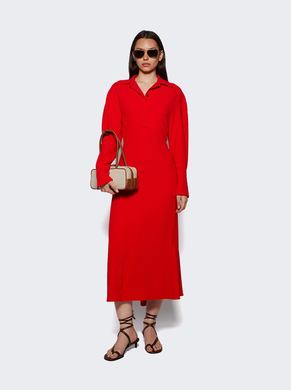 Long Sleeve Polo Collar Midi Tomato - 5
