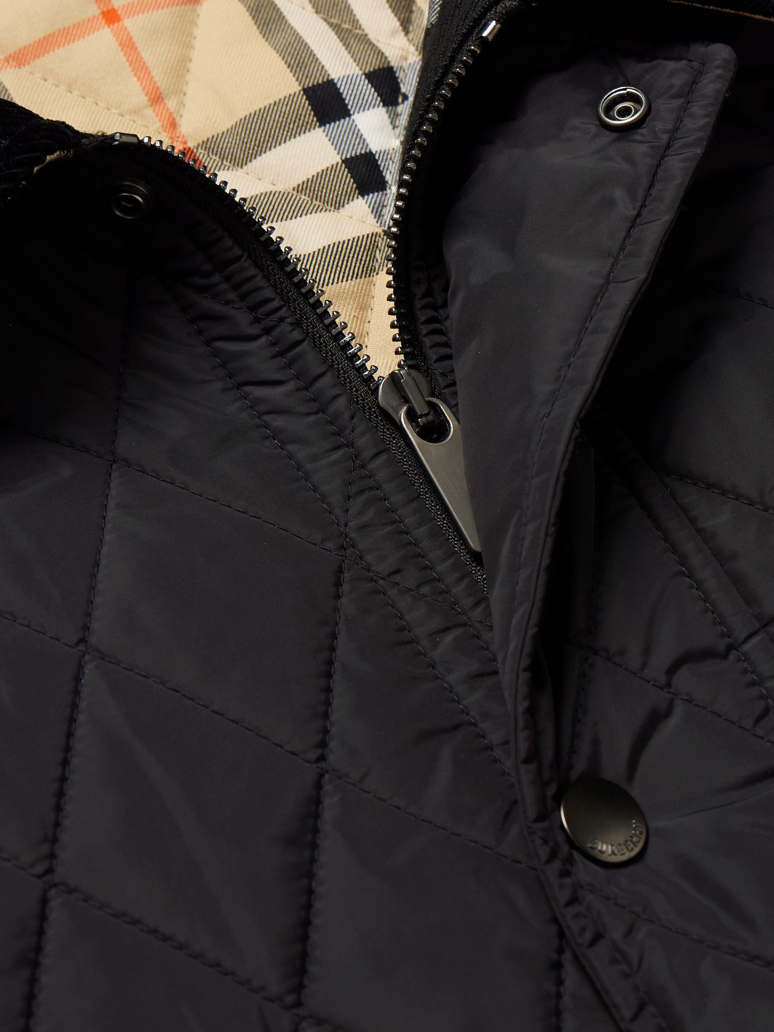 Corduroy-Trimmed Quilted Nylon Barn Jacket Black - 4