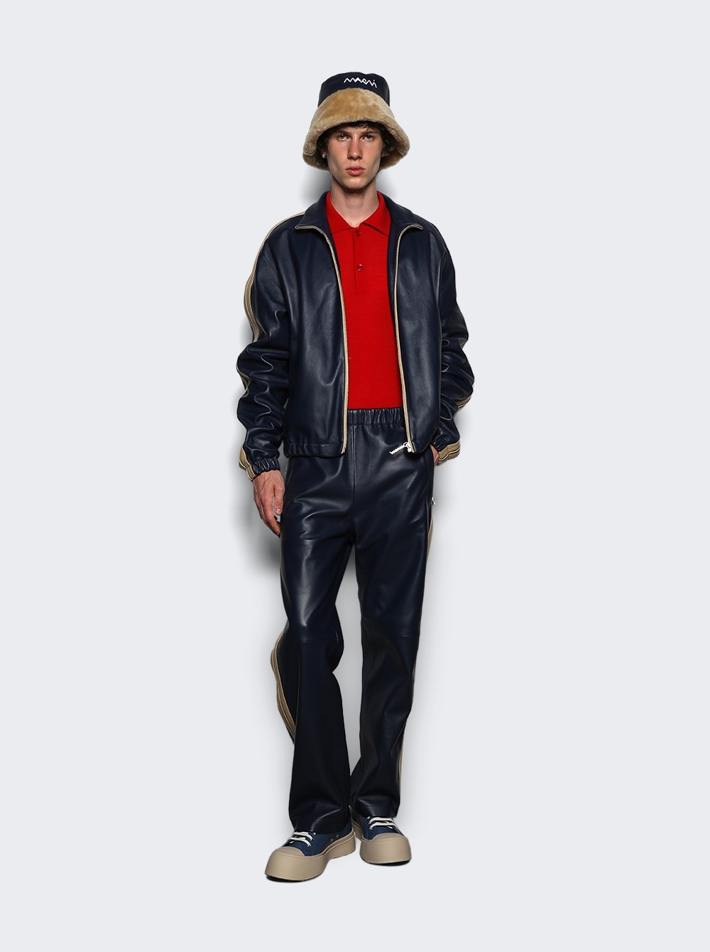 Leather Bomber Jacket Navy - 2