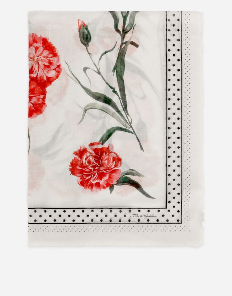 Large carnation-print silk and cashmere scarf (140 x 140) - 1