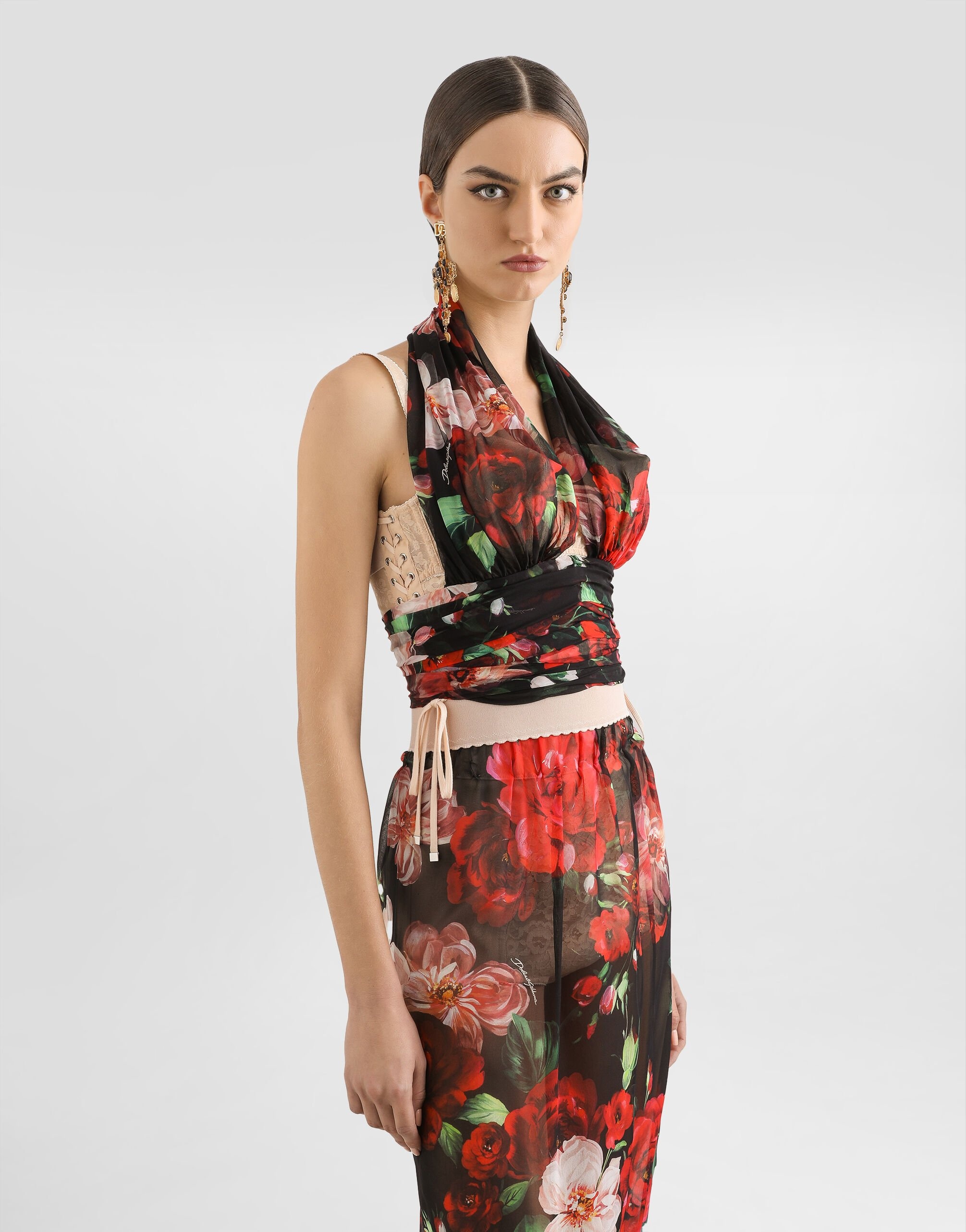Marquisette and chiffon corset top with floral print - 4