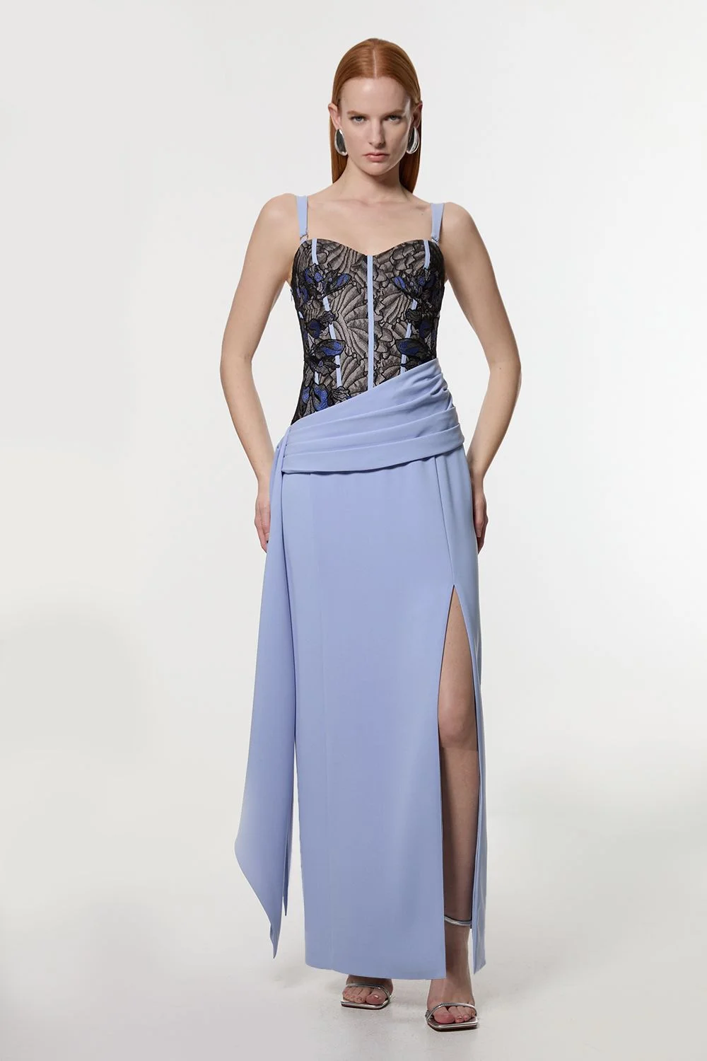 Lace Applique Contrast Corseted Tailored Maxi Dress - 1