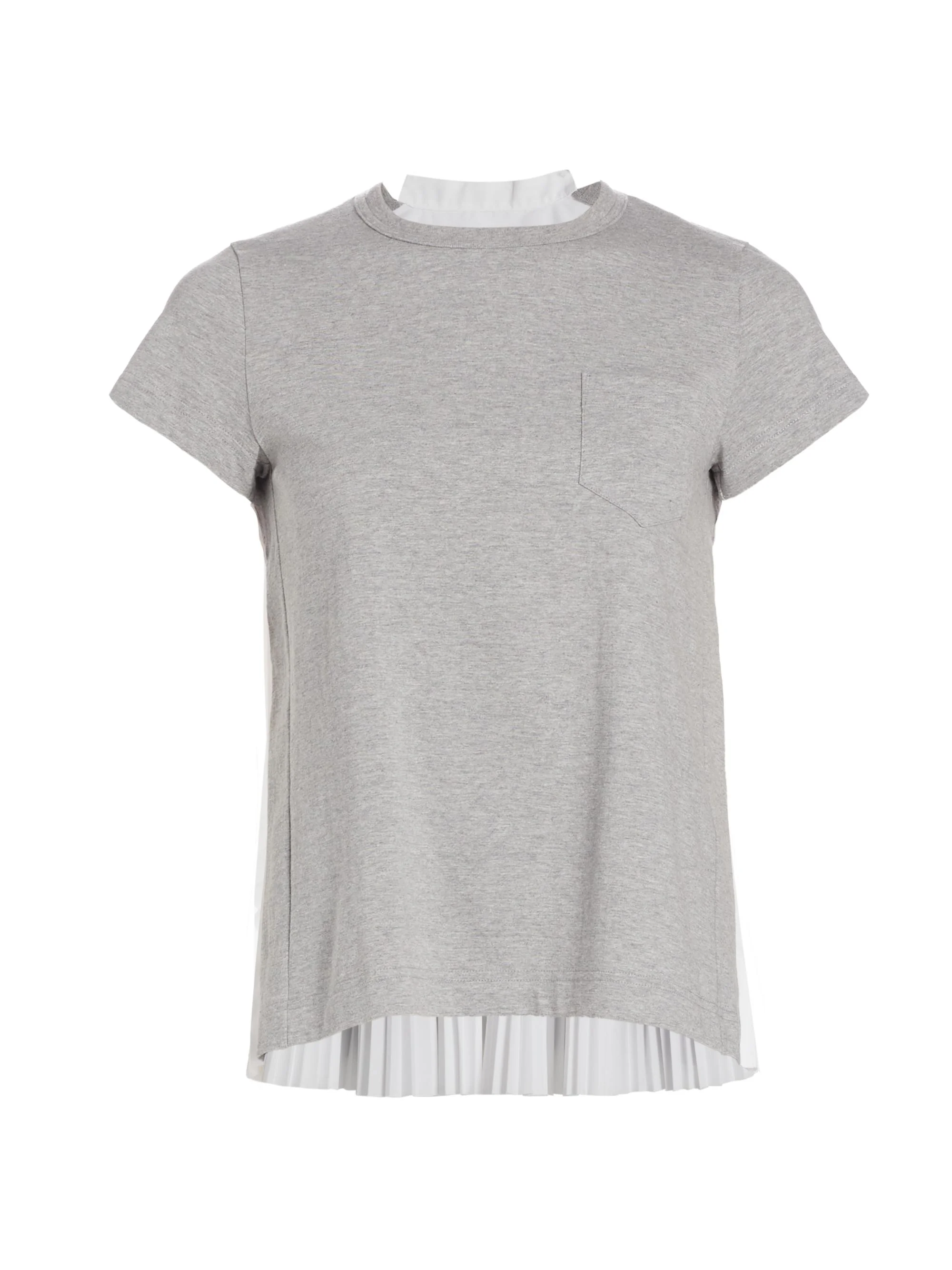 Women's Pleated-Back Cotton Crewneck T-Shirt - Light Gray - 1