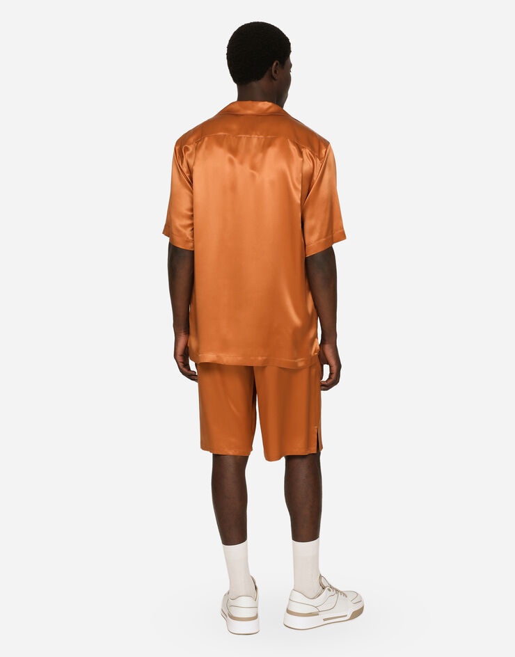 Silk satin jogging shorts with metal DG logo - 3