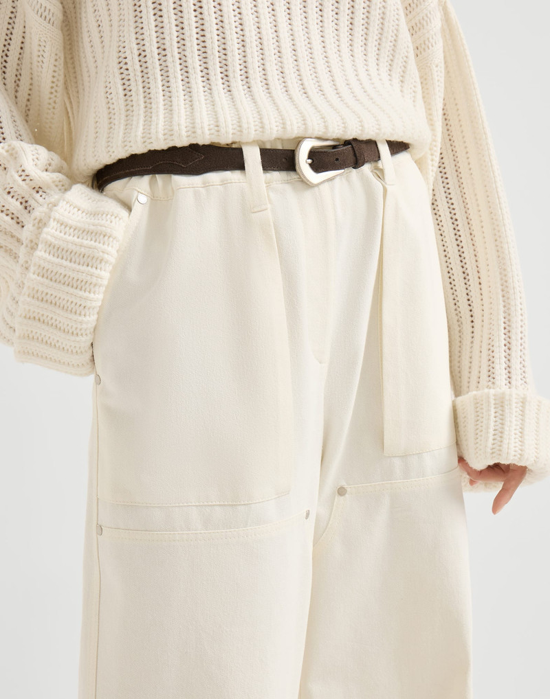 Dyed cotton and wool wrinkled denim utility track trousers with monili 3