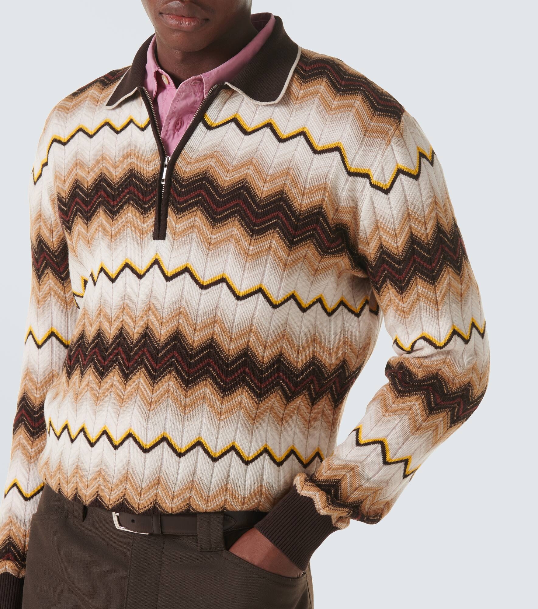 Zigzag cotton and wool half-zip sweater - 5