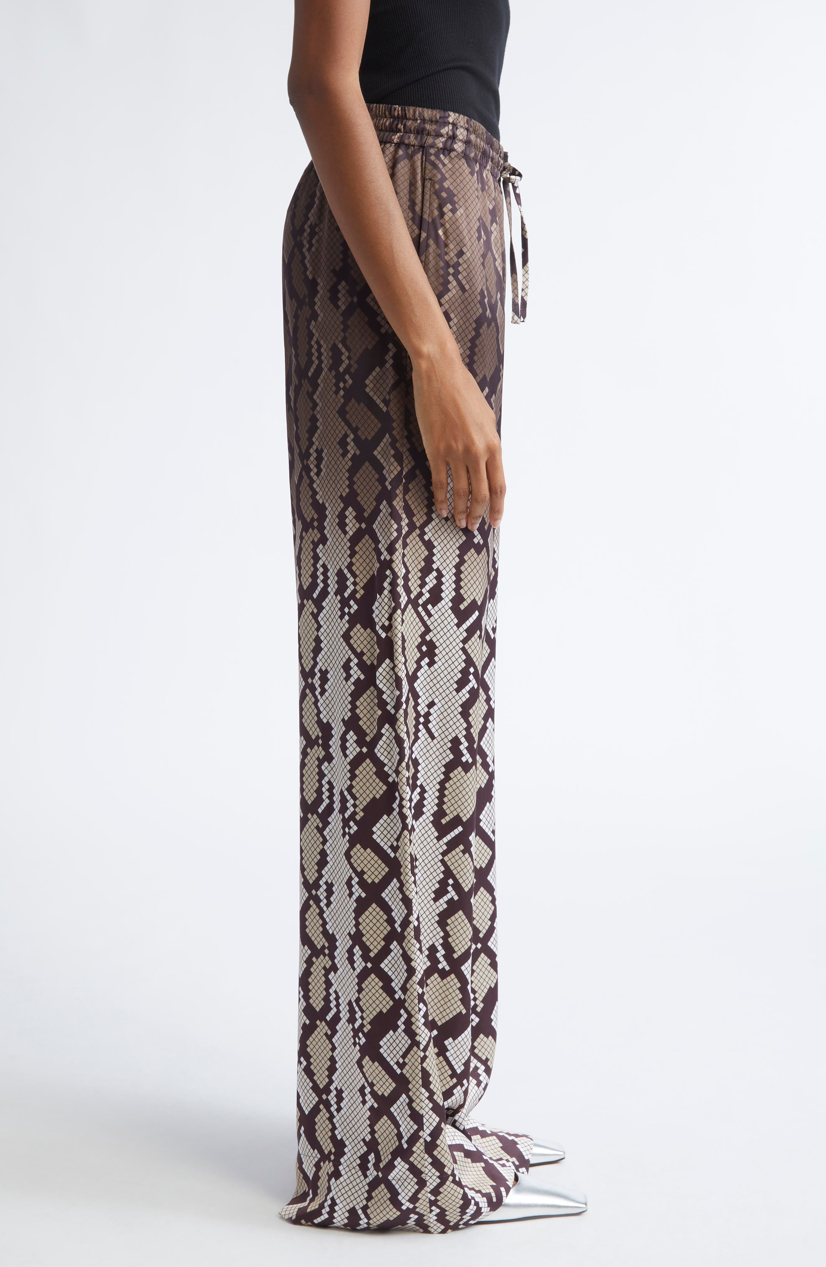 Stella McCartney Snakeskin Print Satin Pajama Trousers in Natural at Nordstrom - 4