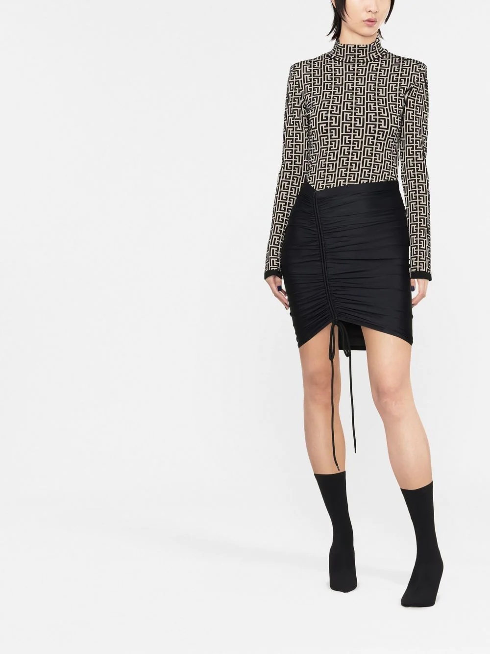 gathered stretch mini skirt - 2
