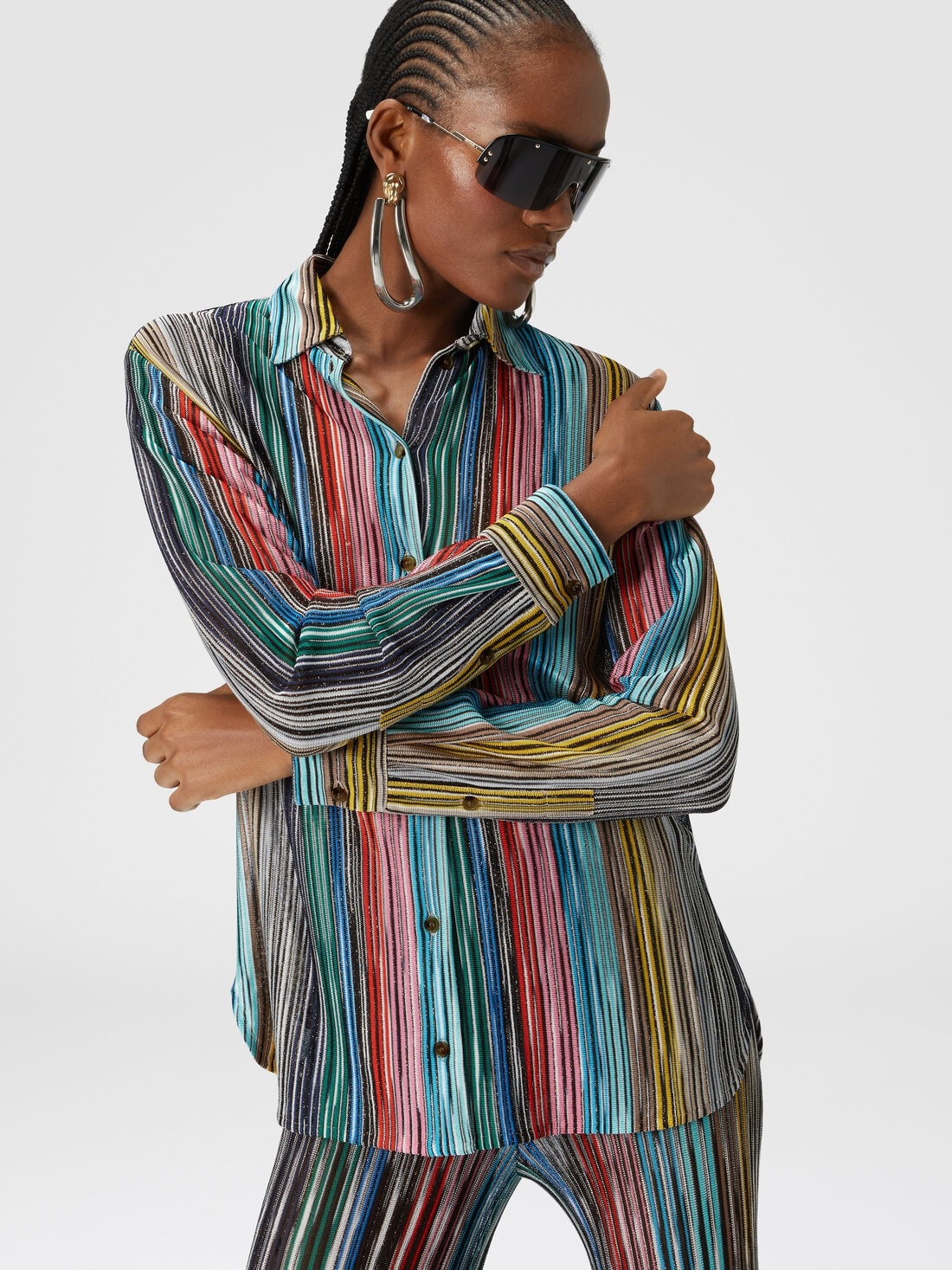 Lamé slub ribbed knit shirt - 4