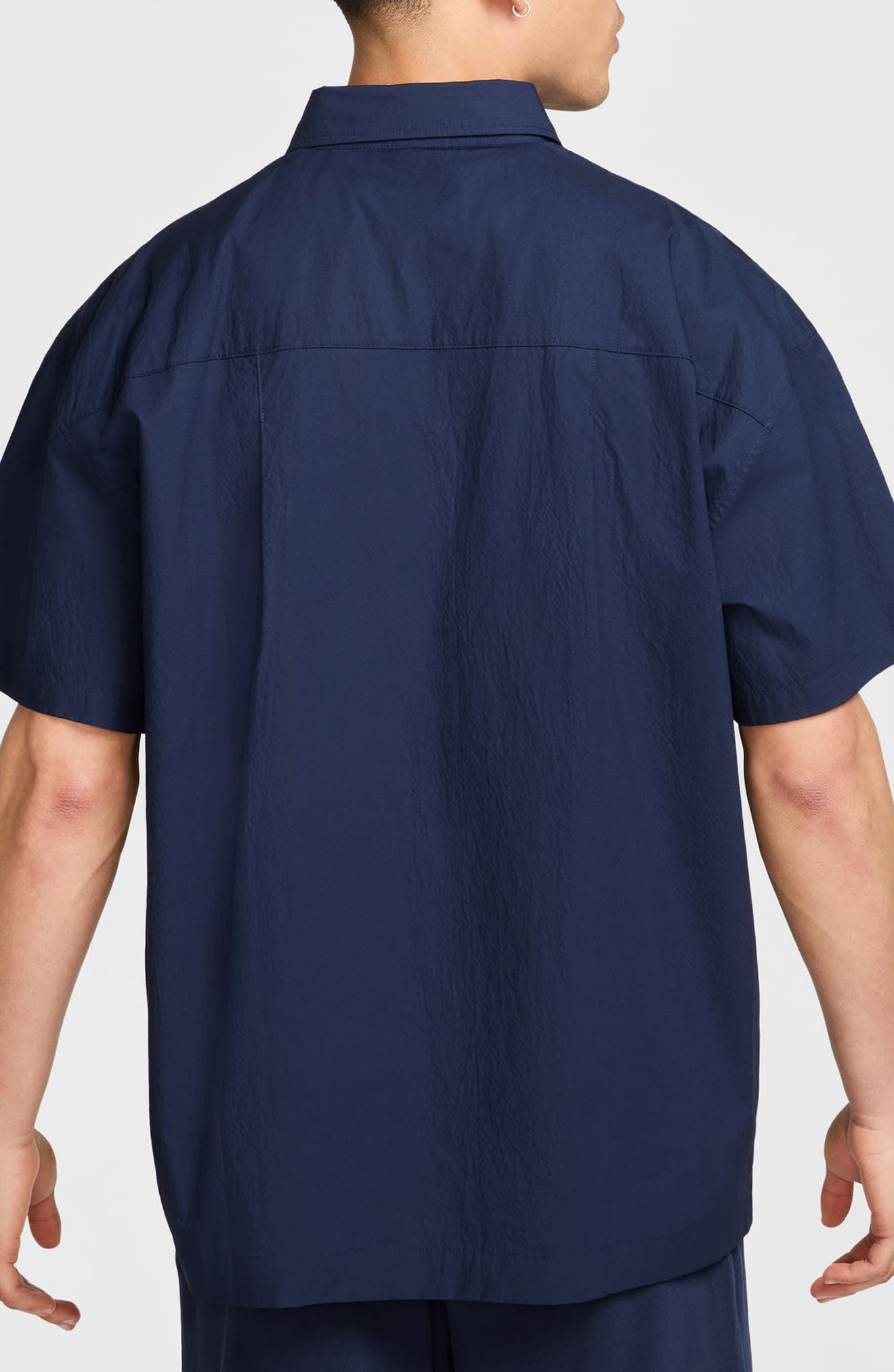 Nike Club Short Sleeve Button-Up Oversize Shirt in Obsidian/White at Nordstrom - 2