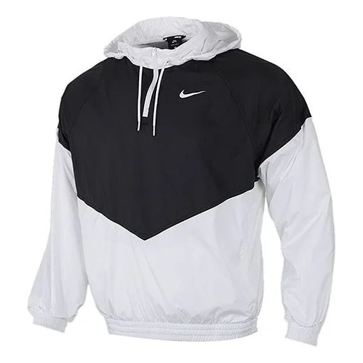 Men's Nike SB SHIELD Skateboard Half Zipper Pullover Splicing Interchange Jacket 'Black White' BV098 - 1