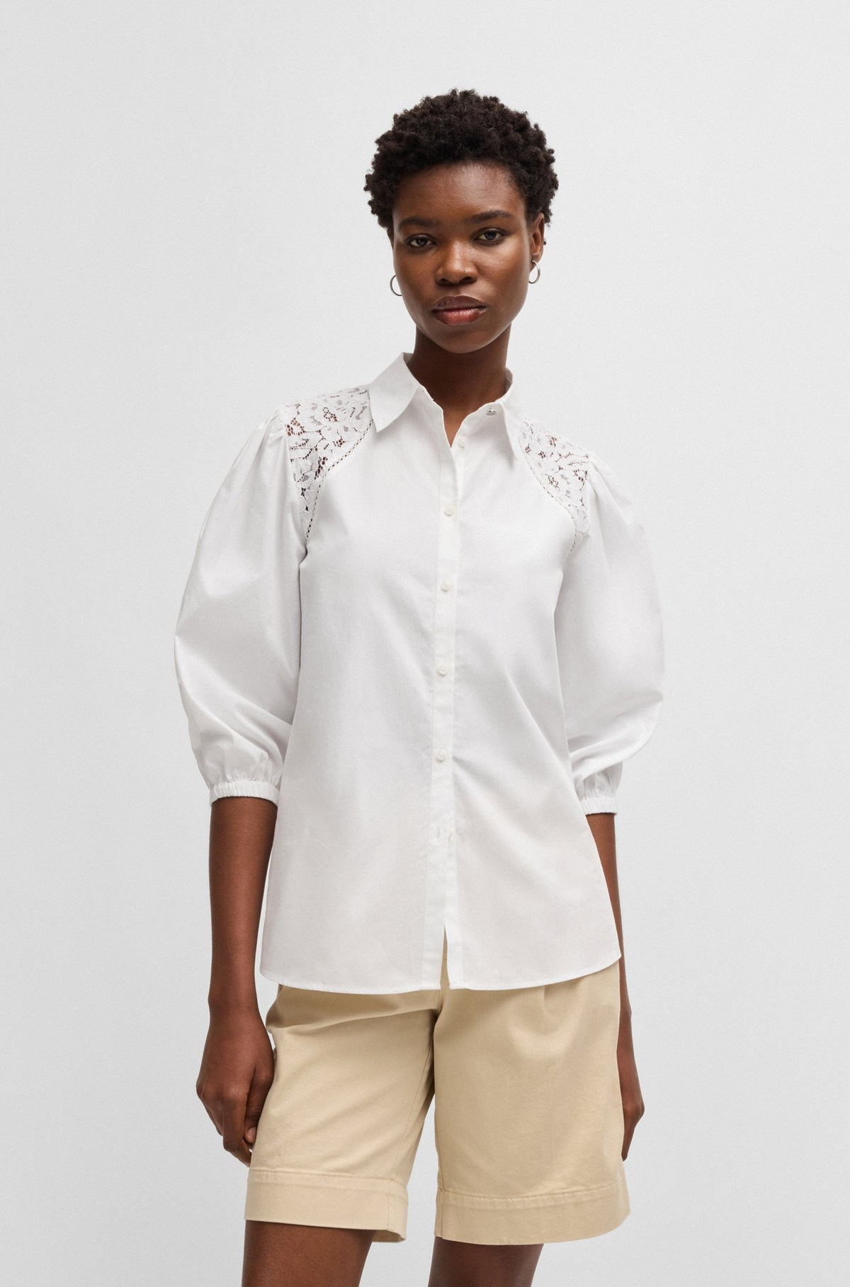 REGULAR-FIT BLOUSE WITH LACE SHOULDERS - 2