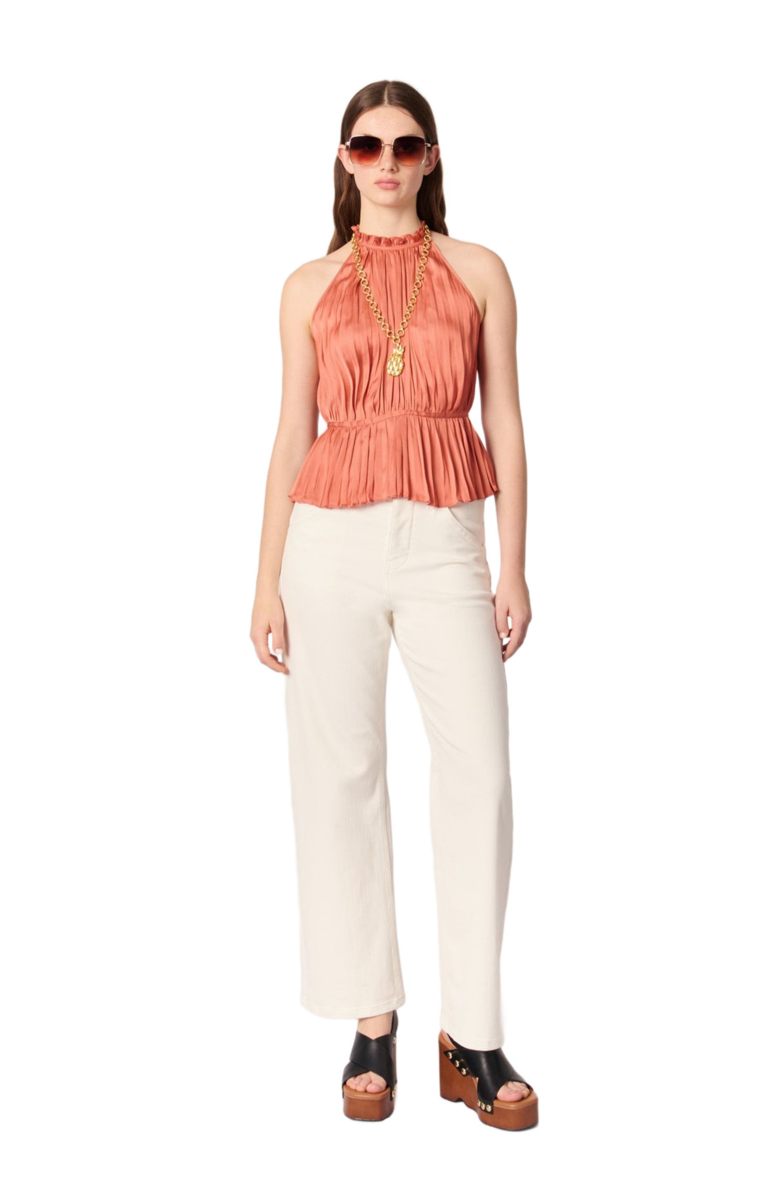 maje Sleeveless pleated top in Terracota at Nordstrom - 3