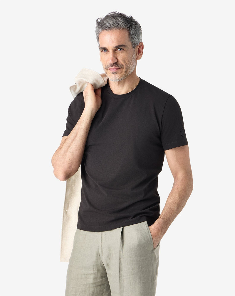 CORNELIANI Black crew neck stretch cotton jersey t-shirt outlook