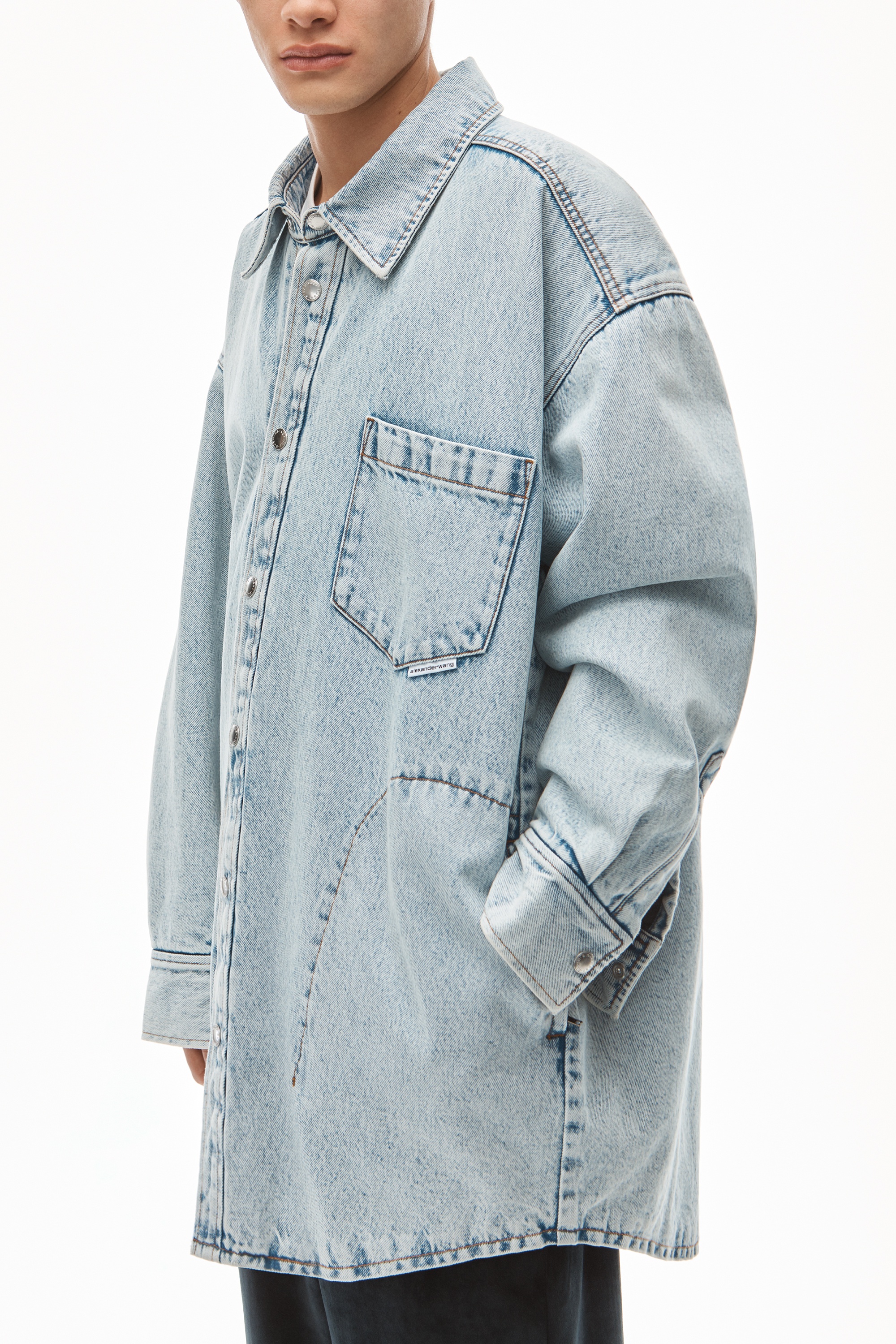 QUILTED SHIRT COAT IN DENIM - 3