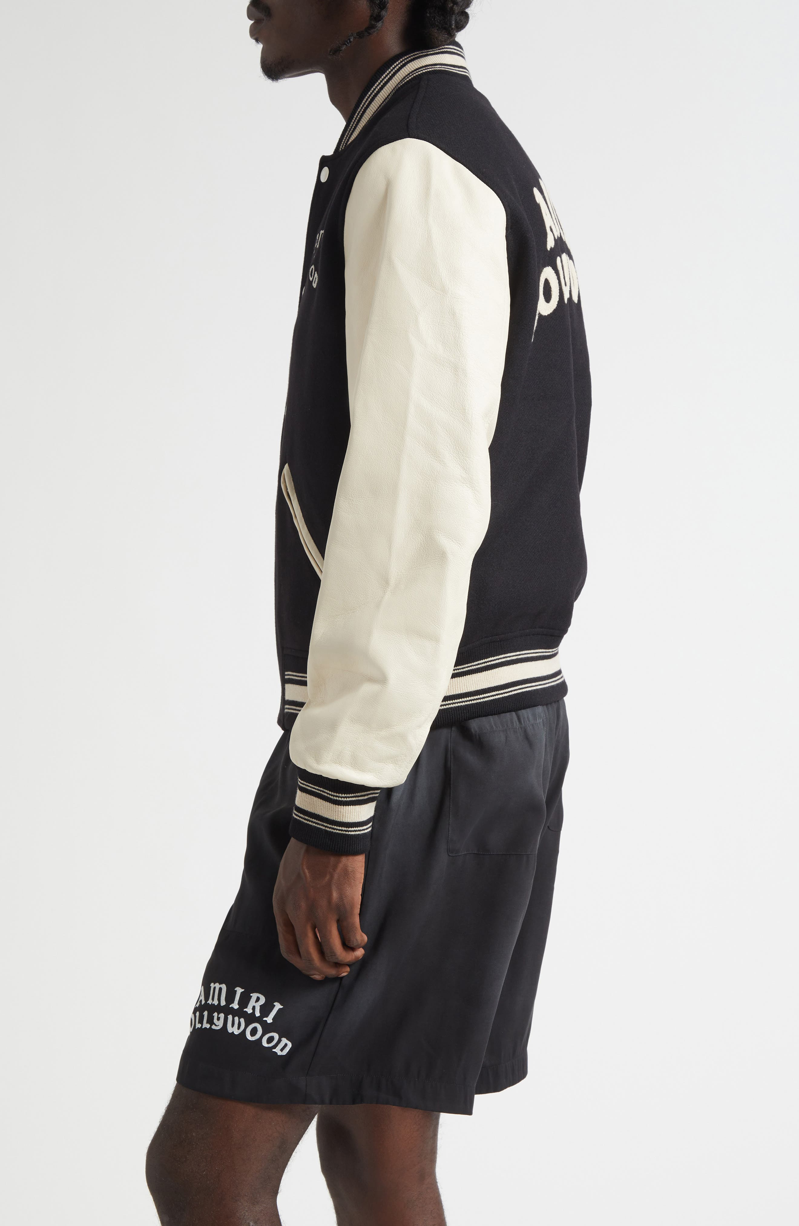 AMIRI Hollywood Mixed Media Bomber Jacket in Black at Nordstrom - 4