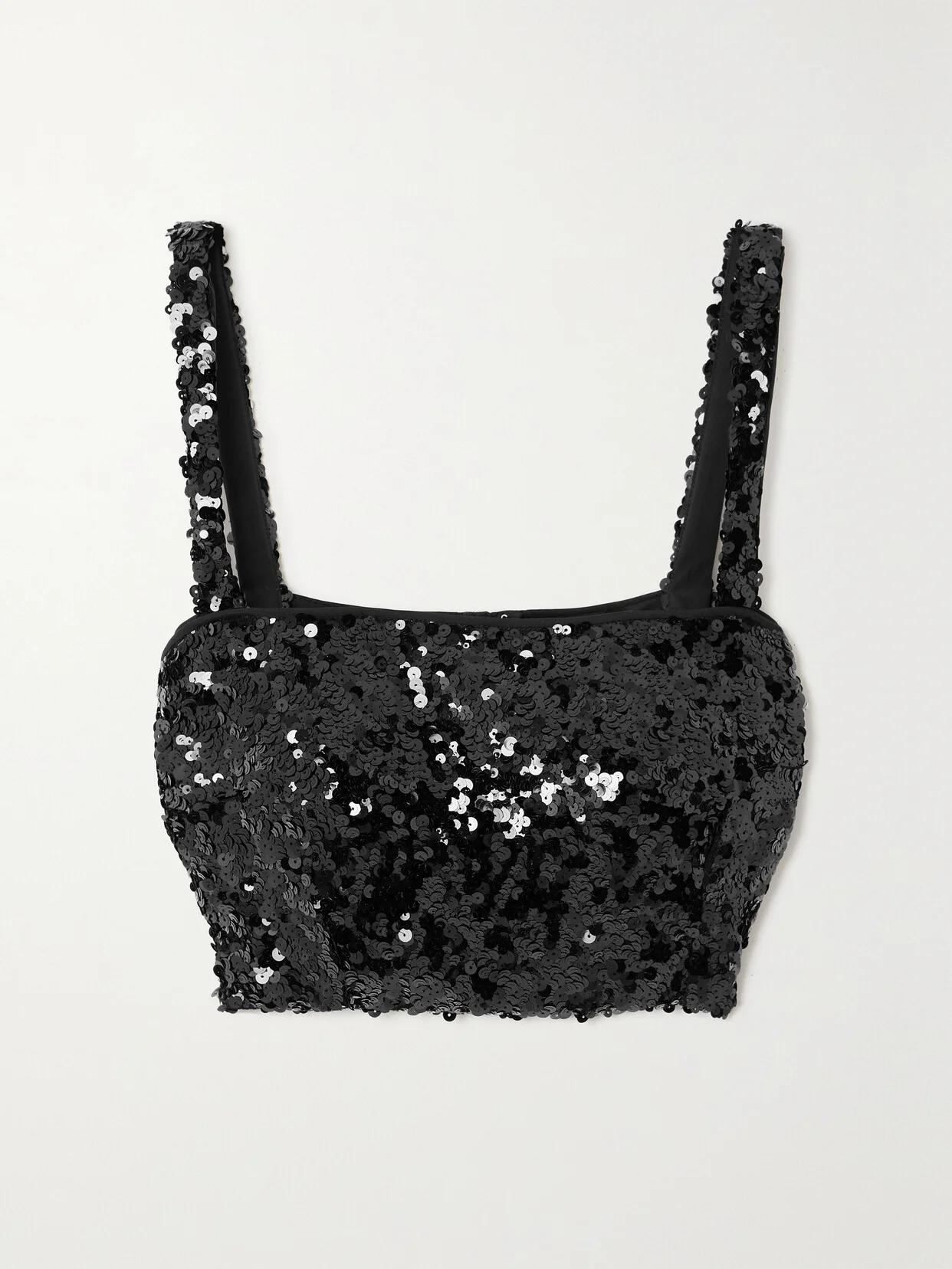 Cropped Sequined Stretch-tulle Bustier Top - 1