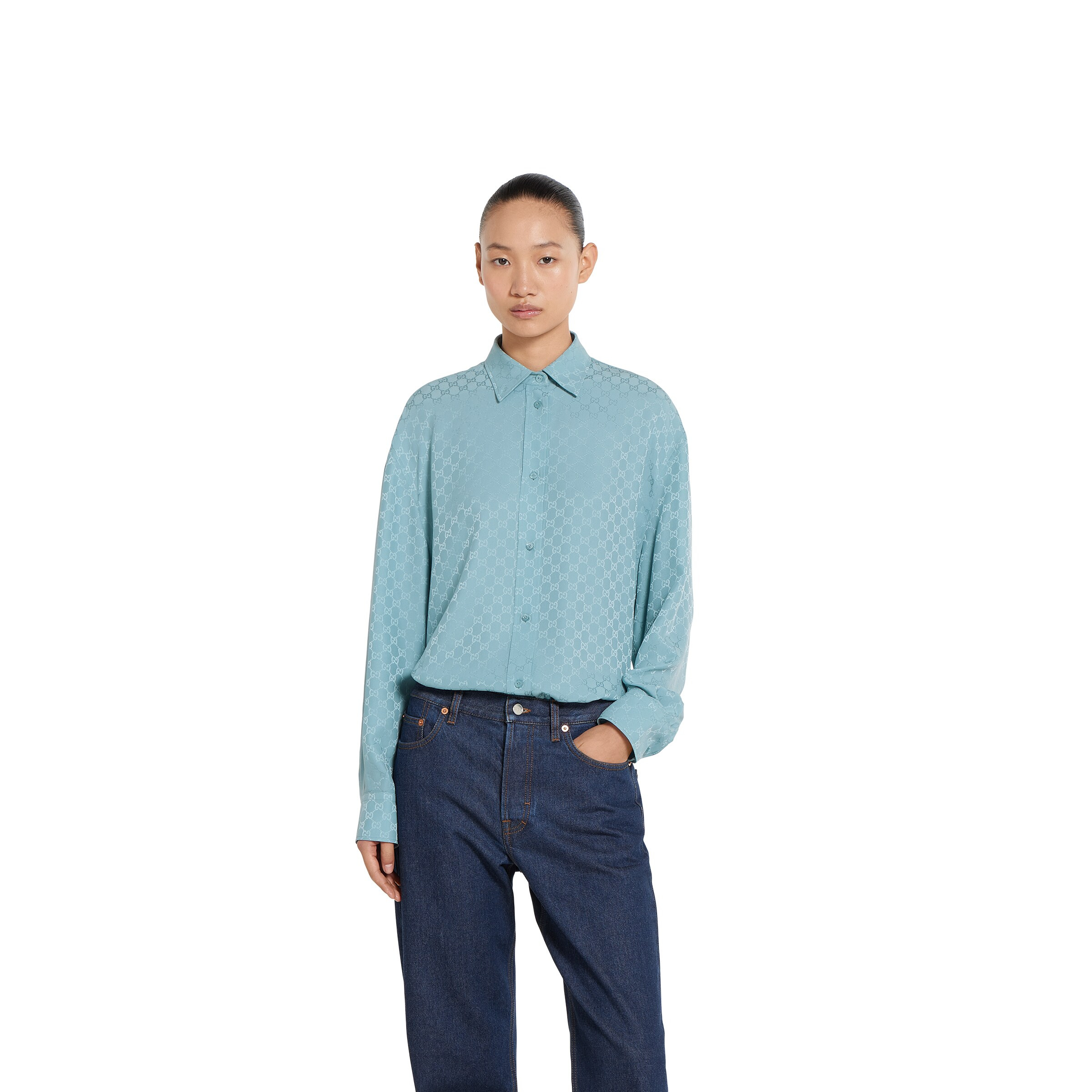 GG silk jacquard oversize shirt - 3