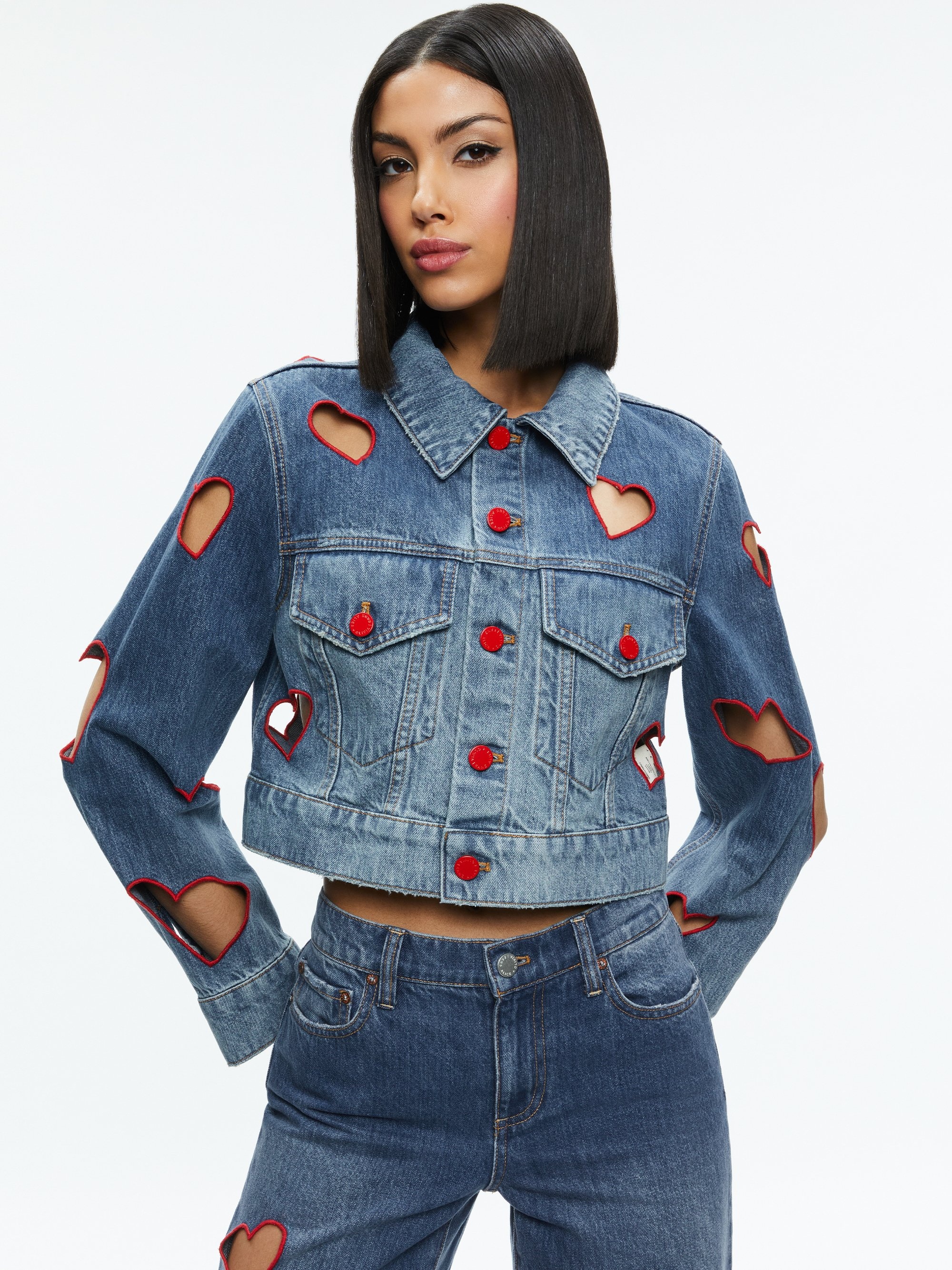 JEFF HEART EMBROIDERED CROPPED DENIM JACKET - 2