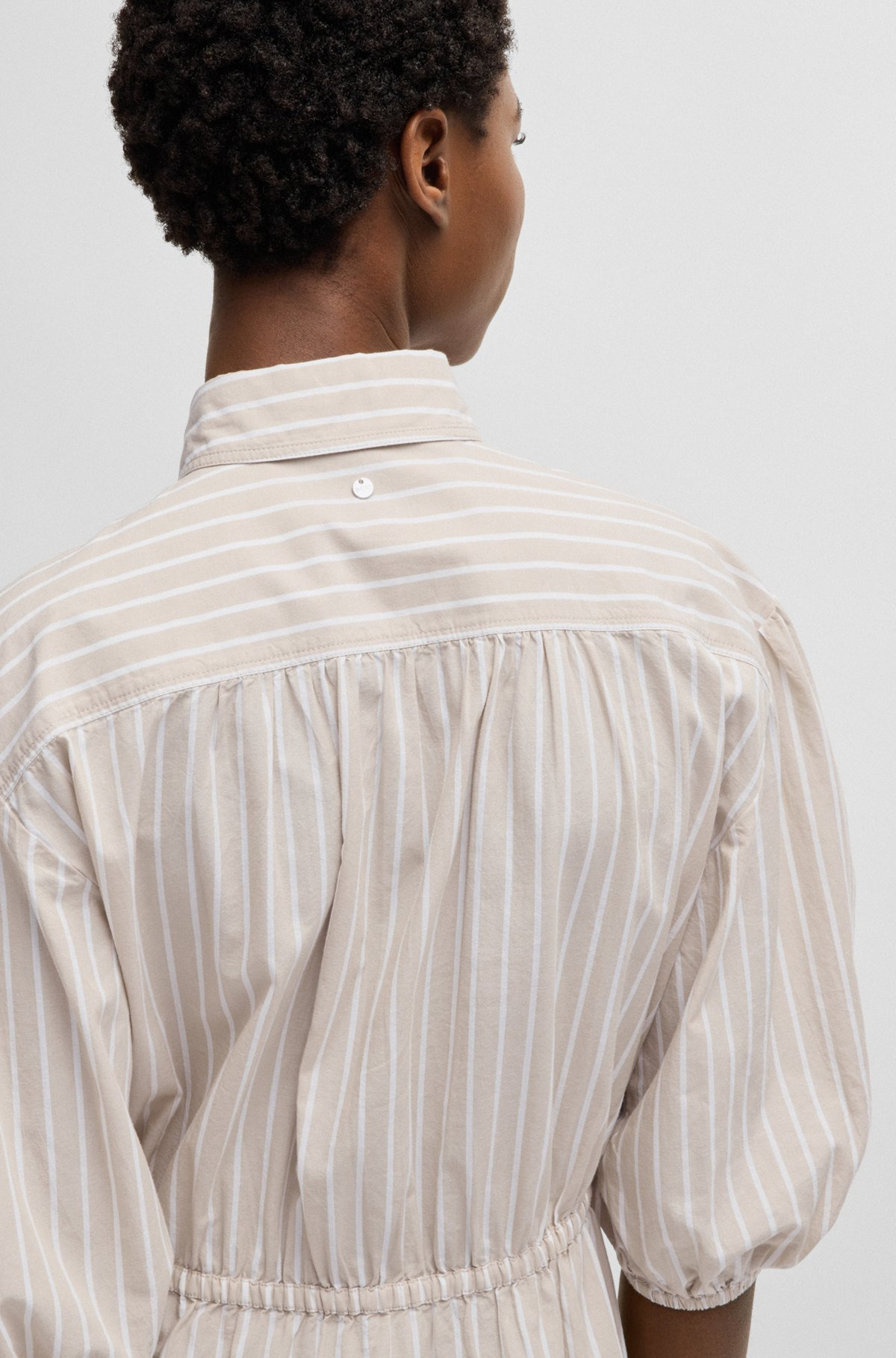 STRIPED-COTTON SHIRT DRESS WITH ELASTICATED WAIST - 6