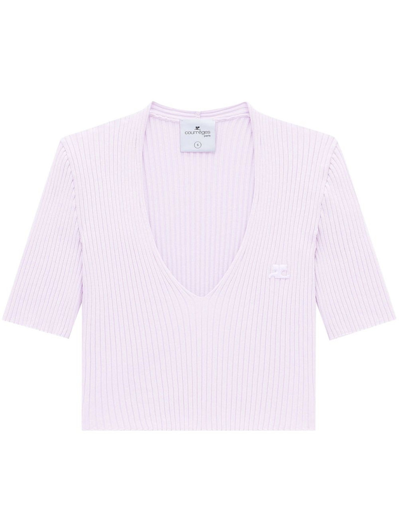 ribbed knit V-neck top 1