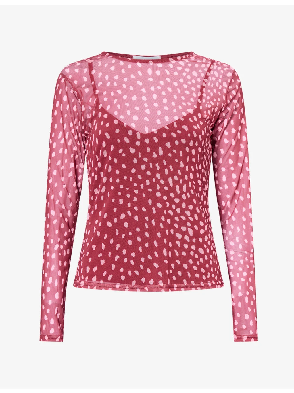 Deer-Print Sheer Mesh Top - 1