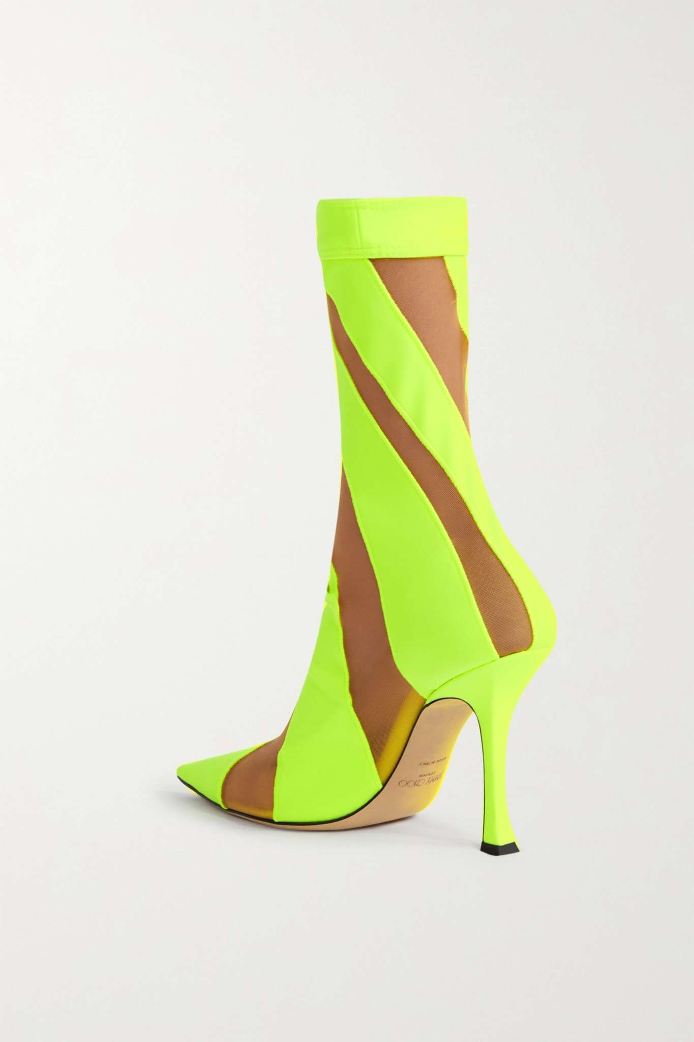 + Mugler 100 two-tone neon jersey and mesh sock boots - 3