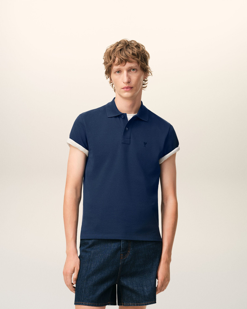 AMI Paris BLUE COTTON SHORT SLEEVES AMI DE COEUR POLO SHIRT outlook