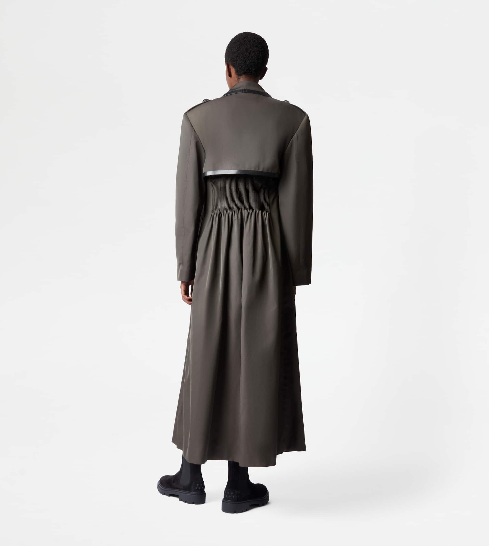 TRENCH COAT WITH LEATHER INSERTS - GREEN - 3