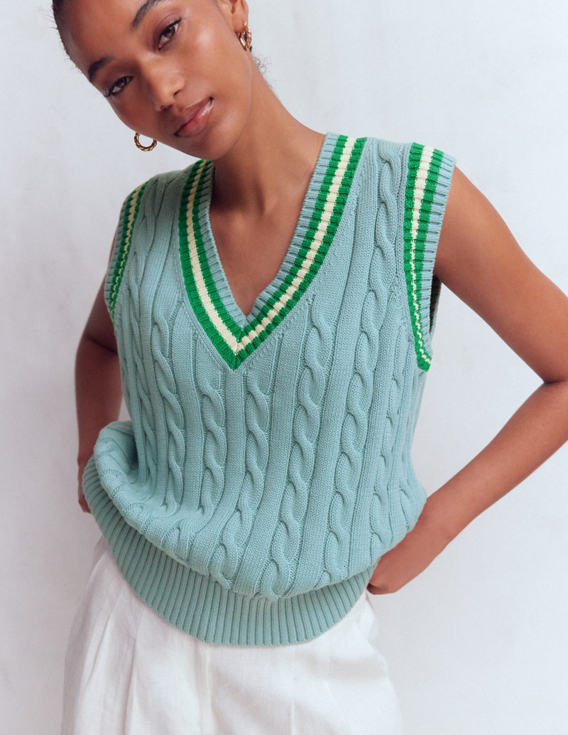 Maeve Cable V Neck Tank-Blue, Green 6
