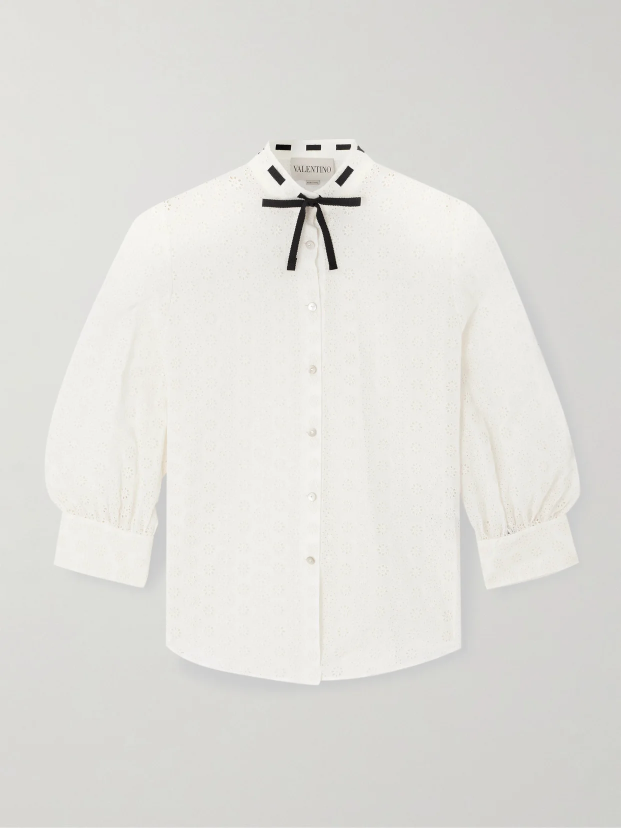 Bow-detailed Broderie Anglaise Cotton Blouse - 1