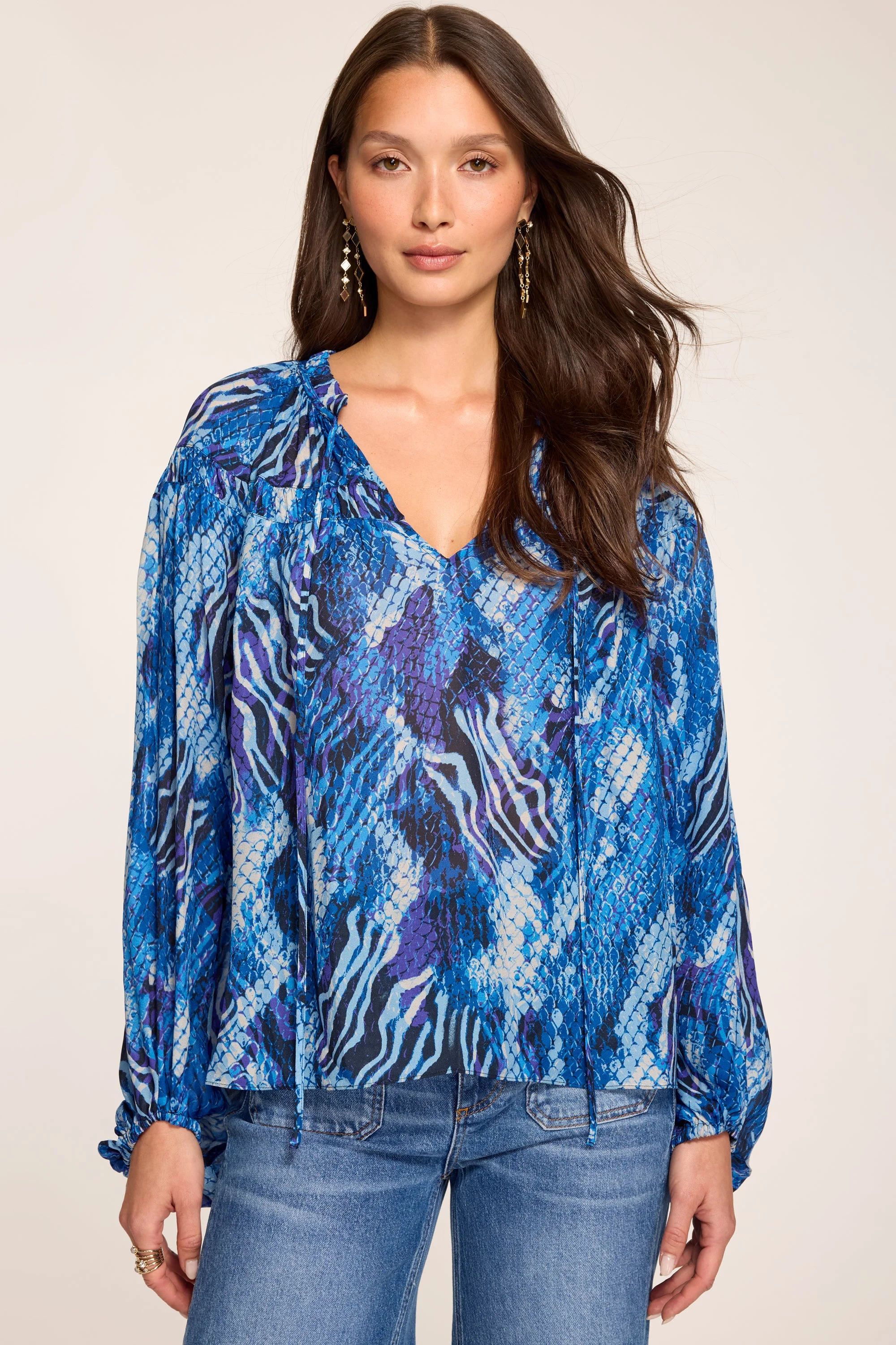 Cynthia Printed Tie Neck Top Designer - 1