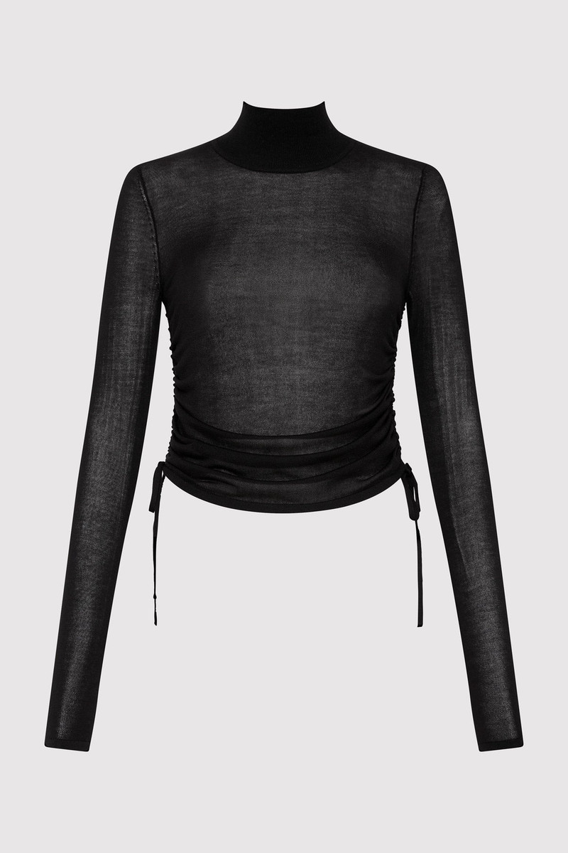 Sheer Ruched Top - Black 1