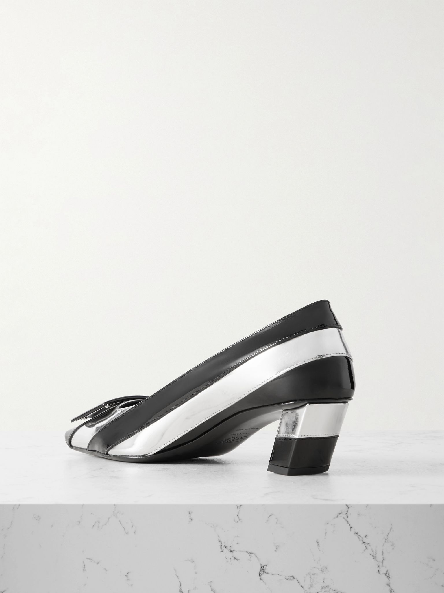 Belle Vivier 45 embellished striped metallic and patent-leather pumps Silver - 3