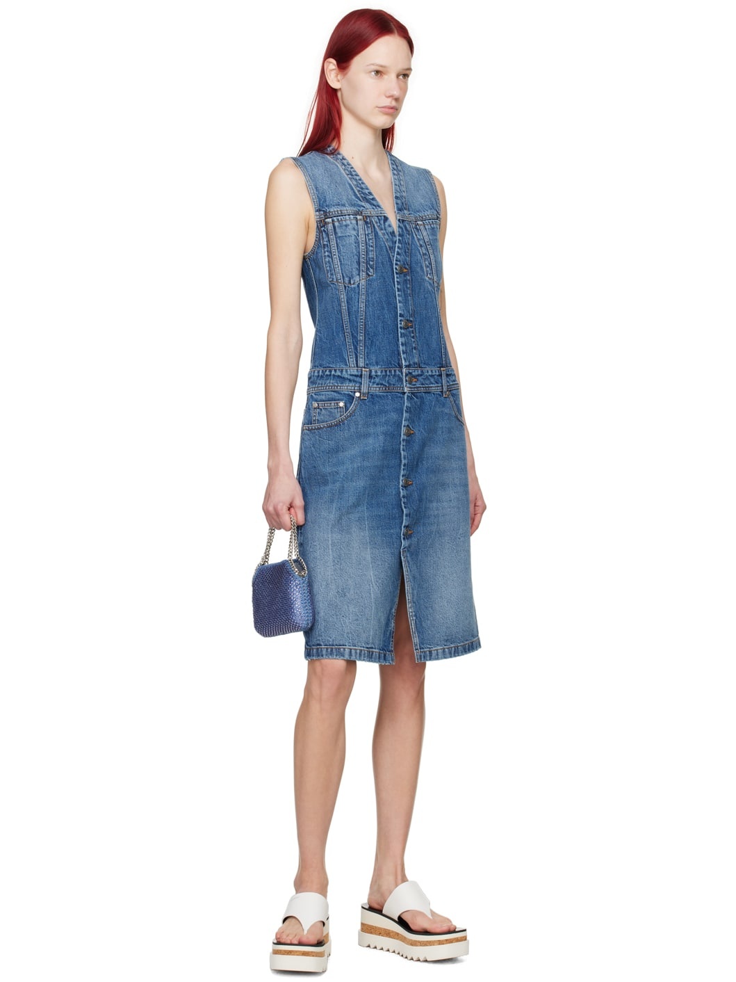Blue Paneled Denim Midi Dress - 4
