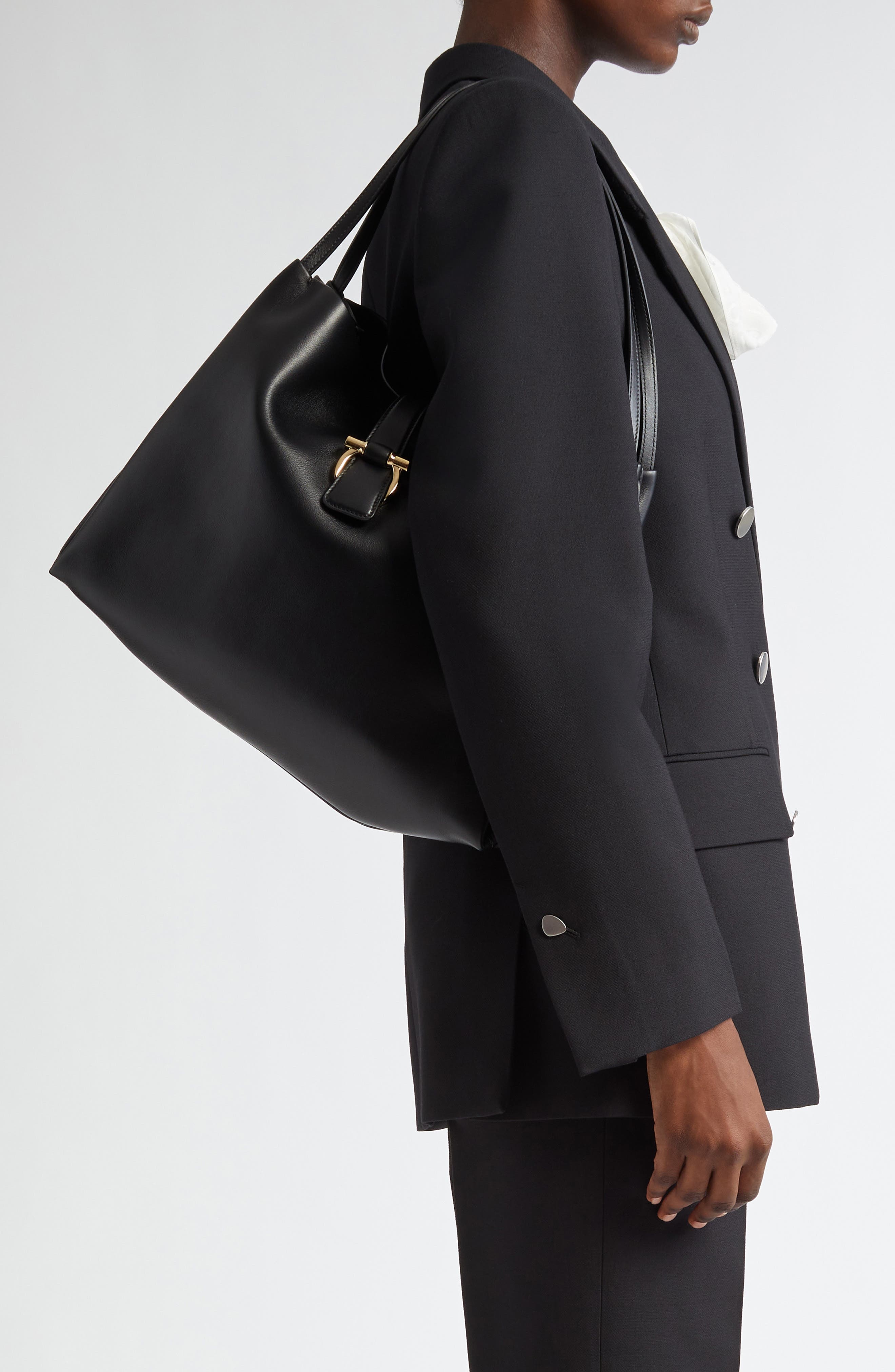 FERRAGAMO Medium Lily Leather Tote in Nero at Nordstrom - 2