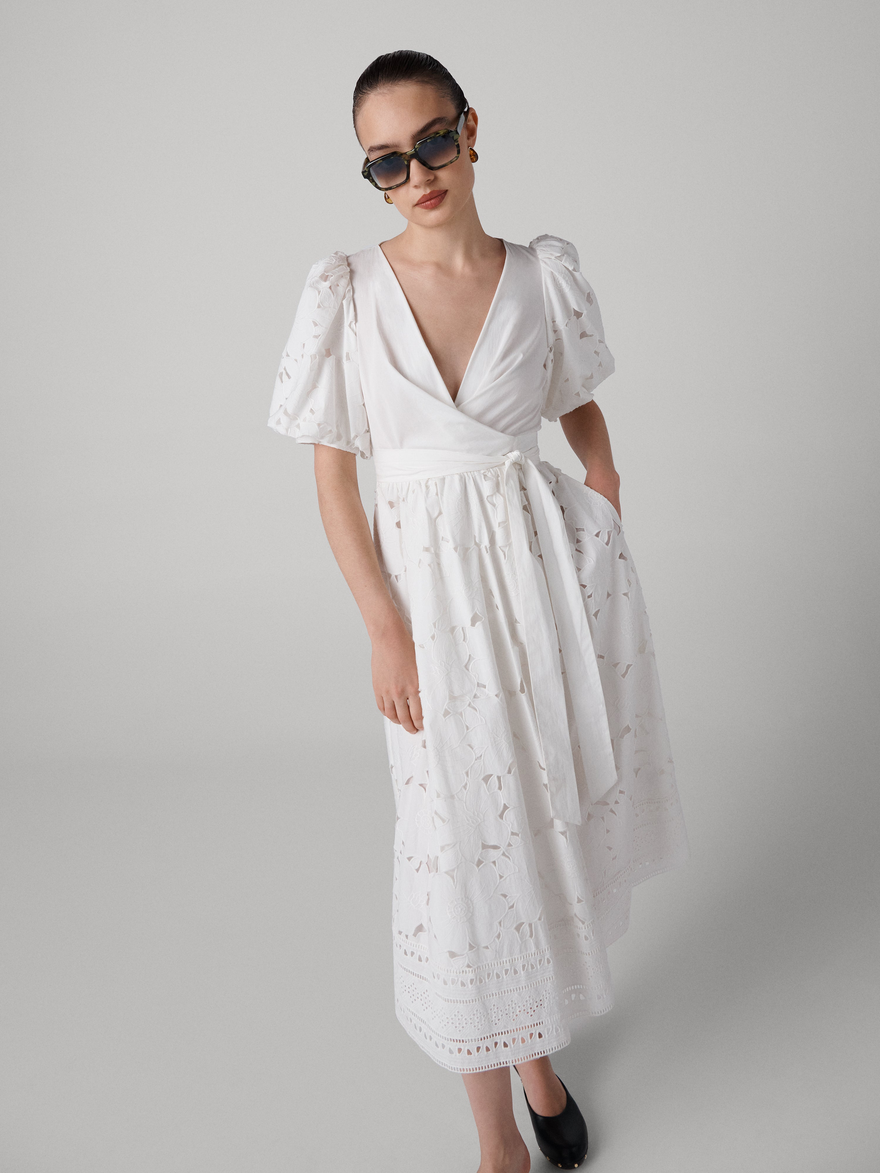 Delilah Eyelet Cotton Wrap Dress - 4