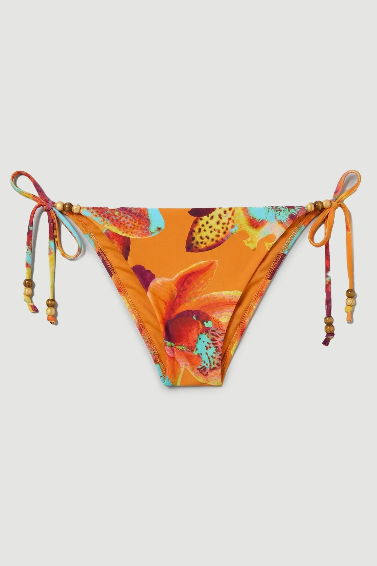 Reversible Photographic Floral Bikini Bottom With Bead Detail - 1