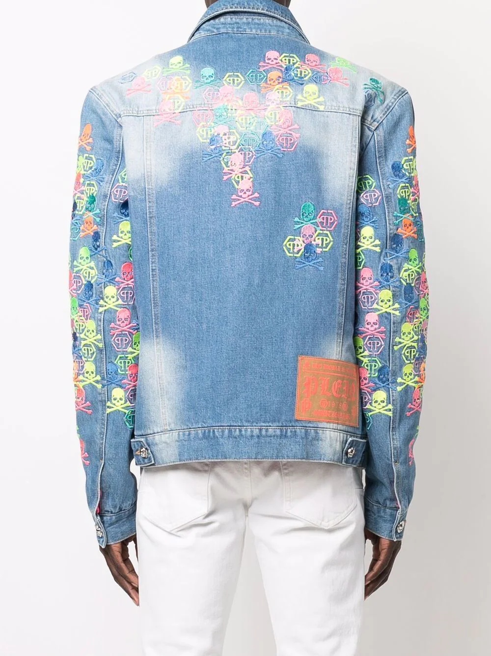 embroidered-skull logo denim jacket - 4