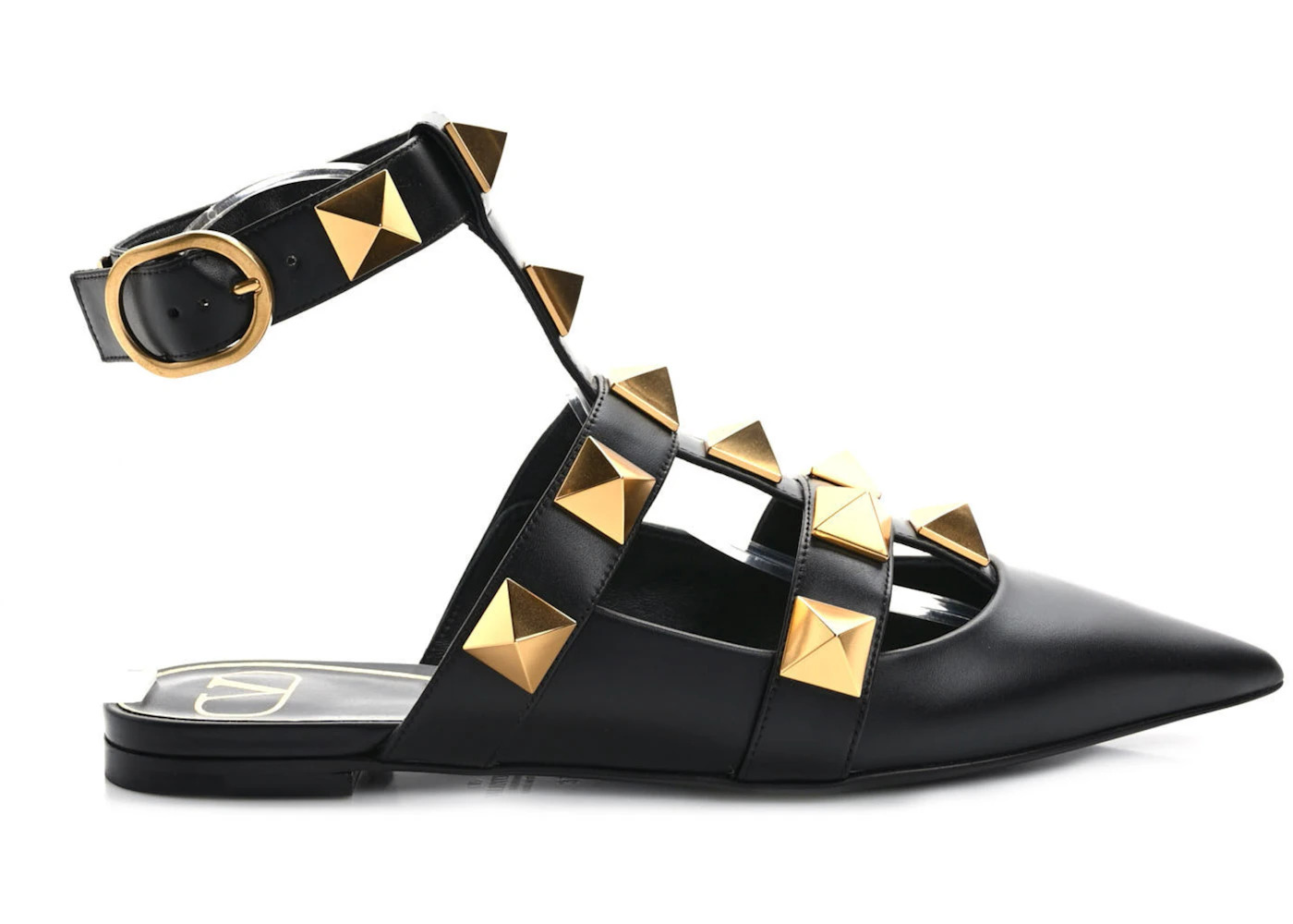 Valentino Garavani Roman Stud Calfskin Low Ballet Flat Black (Women's) - 1