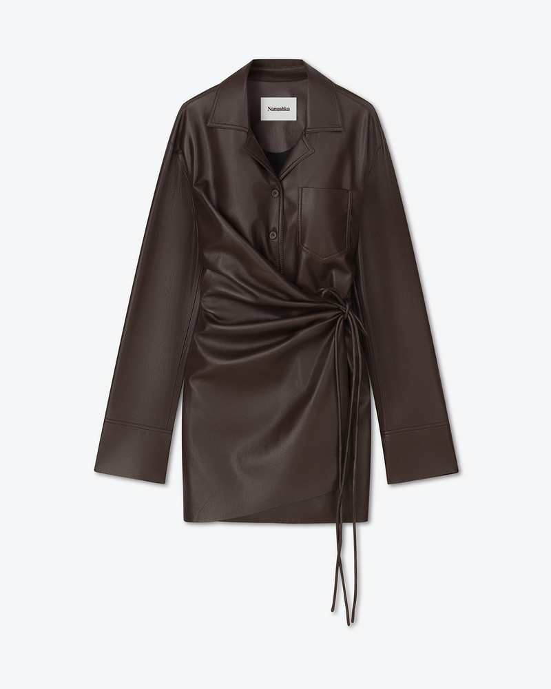 XAVIERA - OKOBOR™ alt-leather mini dress - Coffee ground 1