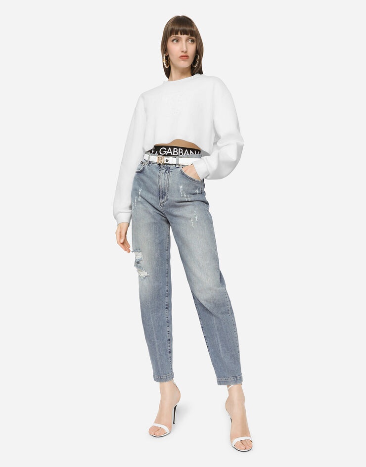 Boyfriend jeans in light blue denim with rips - 6