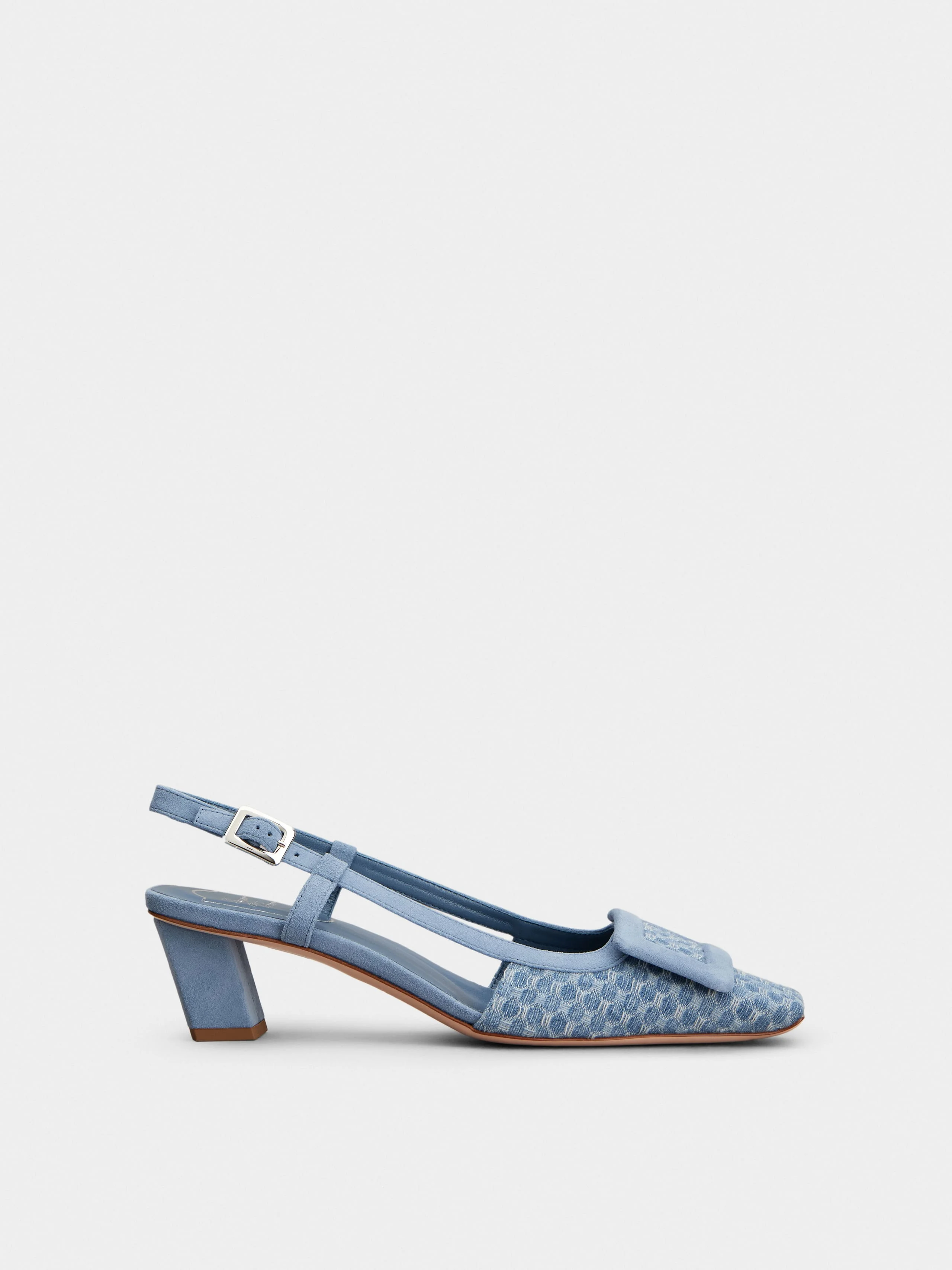 Belle Vivier Slingback Pumps in jacquard denim - 1