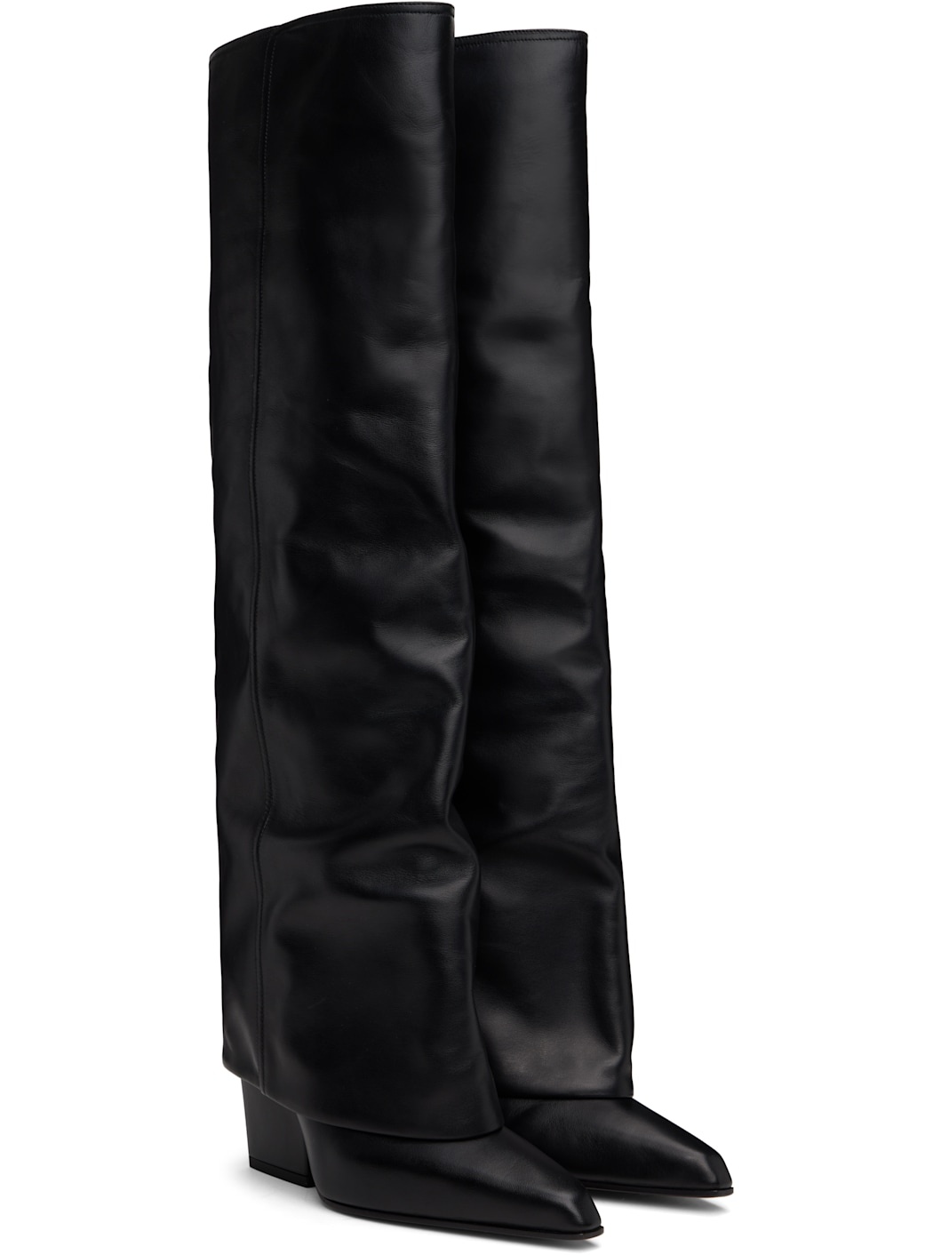 Black Jane Fold Over Tall Boots - 4
