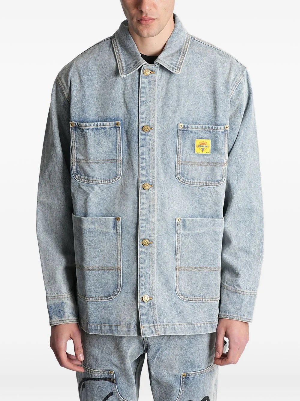 graphic-print denim jacket - 1