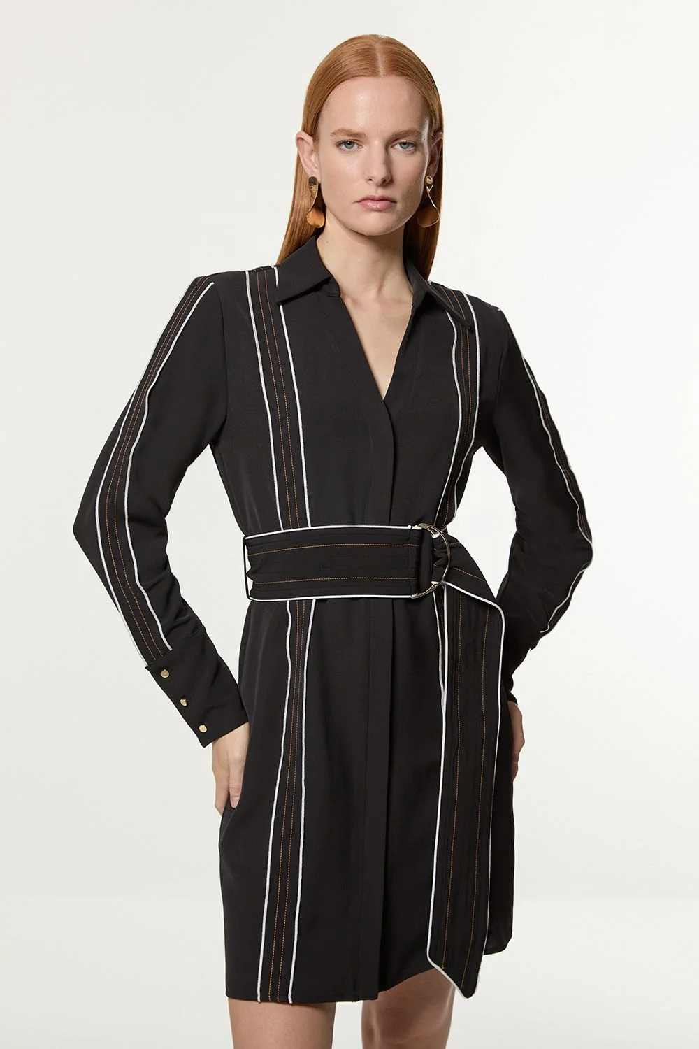 Soft Tailored Contrast Tipped Belted Wrap Mini Dress - 1