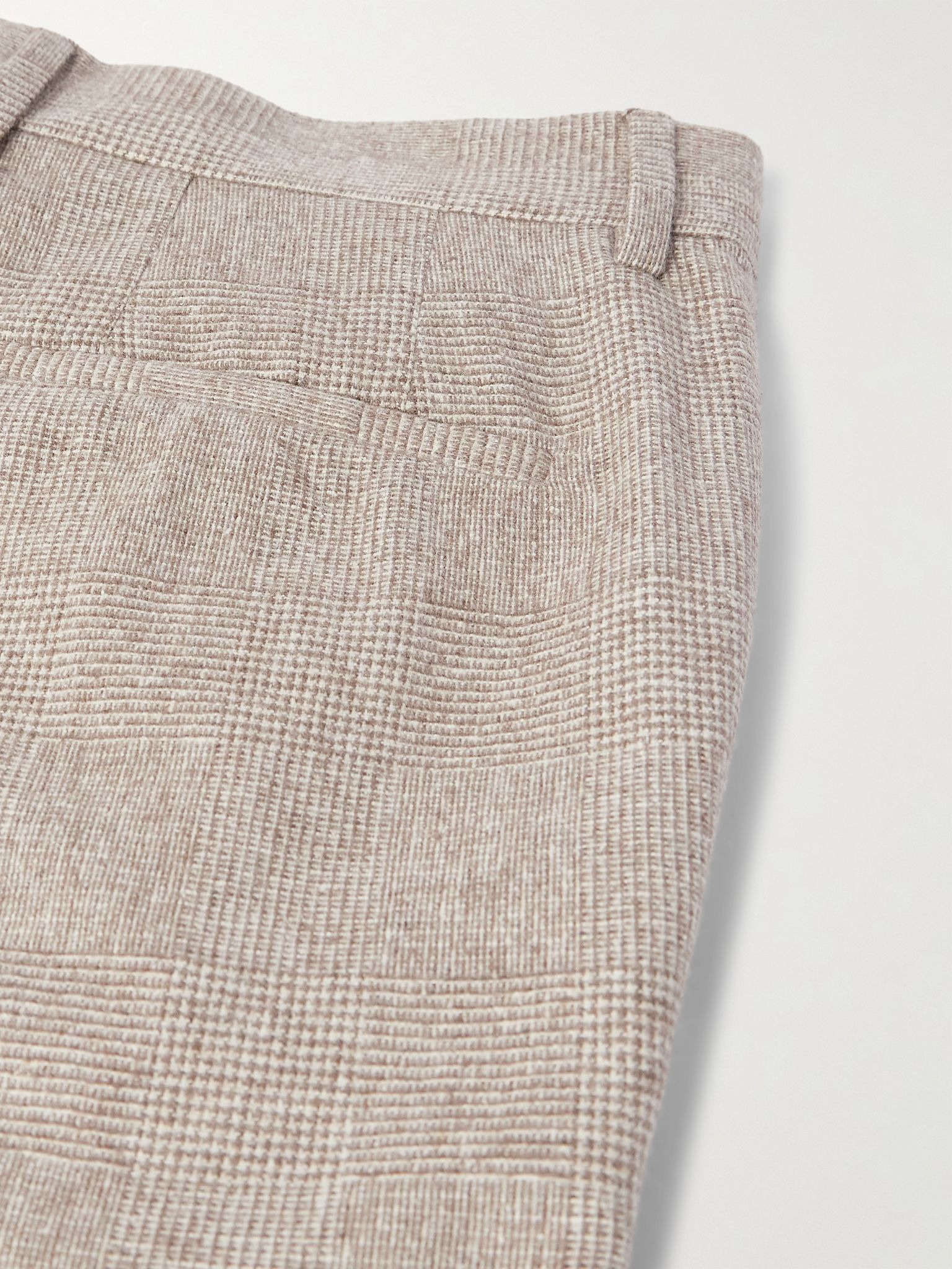 Tapered Pleated Prince of Wales Checked Silk, Wool and Cashmere-Blend Flannel Suit Trousers Beige - 5
