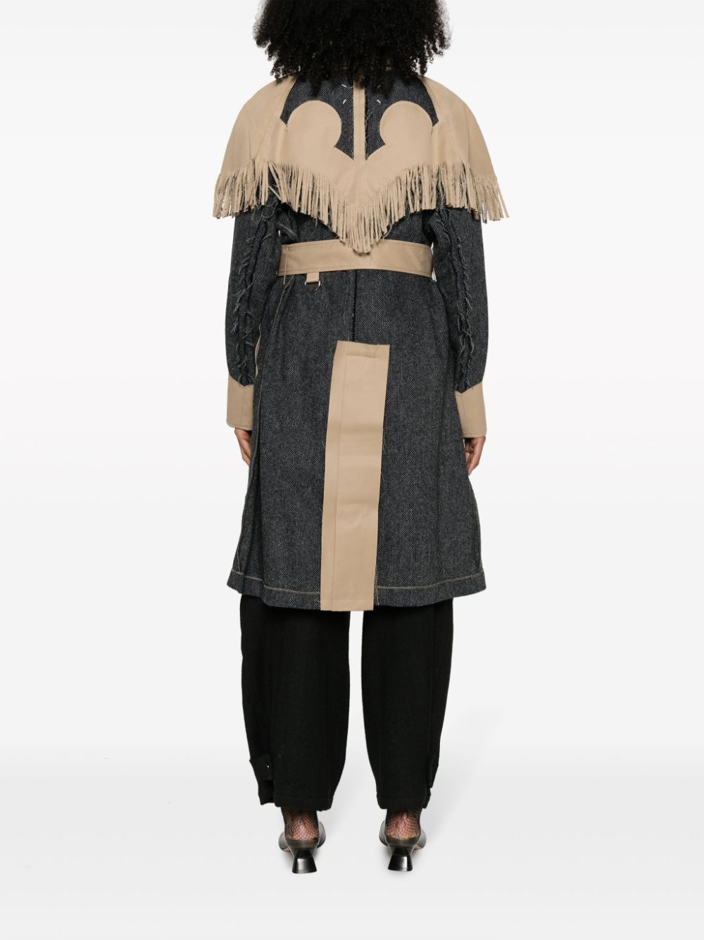 fringed panelled single-breasted coat - 4